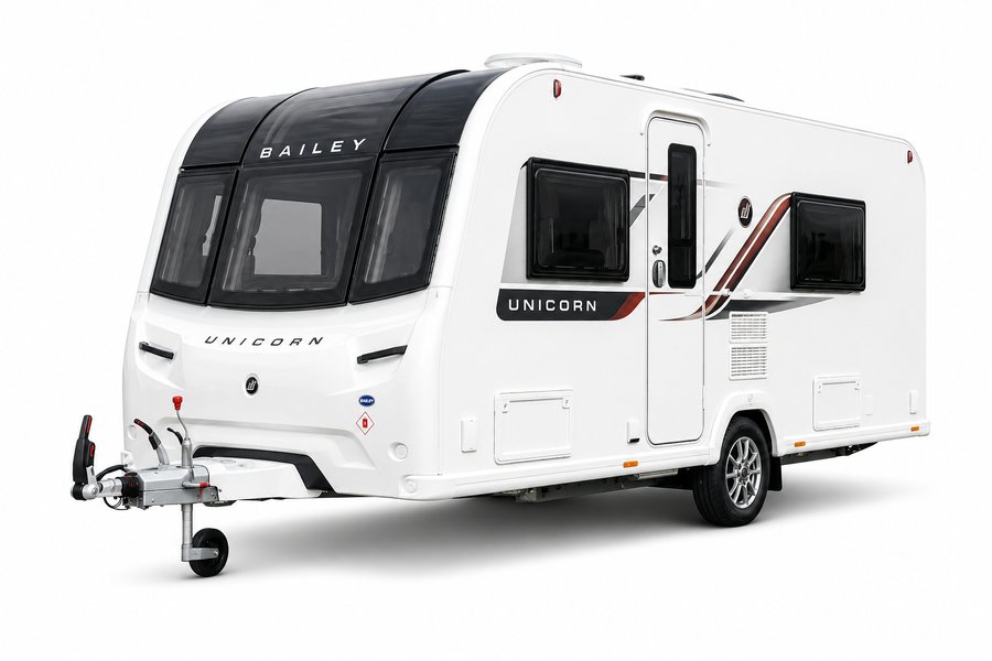 A white touring caravan, one of the two body types this guide covers